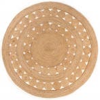 vidaXL Tapijt met ontwerp rond 180 cm gevlochten jute, Verzenden, Nieuw, Beige