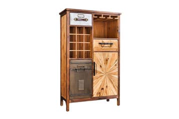Bar cabinet ATELIER 120cm pine wood vintage brown, Ophalen of Verzenden, Nieuw