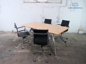 Ahrend vergadertafel perenhout RVS 200x100 cm tweedehands, Verzenden, Gebruikt, Tafel