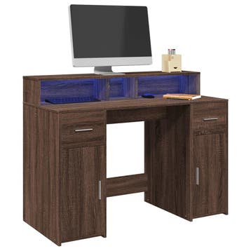 vidaXL Bureau met LED-verlichting 120x55x91 cm hout bruin, Huis en Inrichting, Bureaus, Verzenden, Nieuw