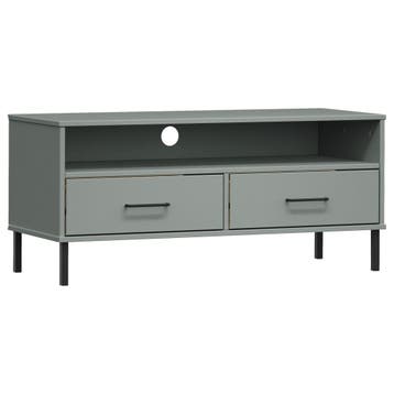 vidaXL Tv-meubel met metalen poten OSLO massief grenenhout, Minder dan 50 cm, Verzenden, Nieuw, Minder dan 100 cm