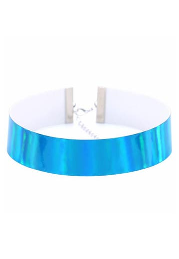 Choker Blauw Iridescent Holografische Ketting Halsband Colla, Kunststof, Verstelbaar, Blauw, Nieuw