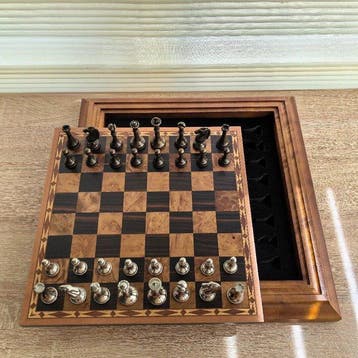 Spelstuk - Metal Staunton chess set with inlaid wooden