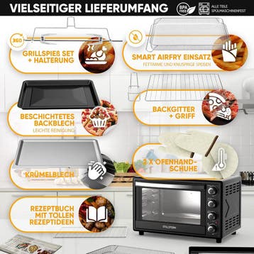 Vrijstaande oven - Hetelucht oven - 35 Liter - 1600W - Zwart, Verzenden, Zo goed als nieuw