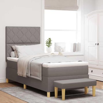 vidaXL Boxspring bed met hoofdeinde Taupe 100 x 200 cm Stof, Verzenden, Nieuw
