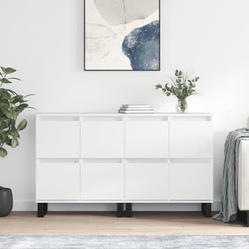 vidaXL Dressoirs 2 st bewerkt hout hoogglans wit, Verzenden, Nieuw, Overige houtsoorten