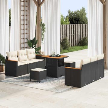 vidaXL Tuinbankenset 9 pcs Zwart poly rattan, Verzenden, Nieuw, Rotan