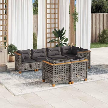 vidaXL 7-delige Loungeset met kussens poly rattan grijs, Verzenden, Nieuw, Loungeset