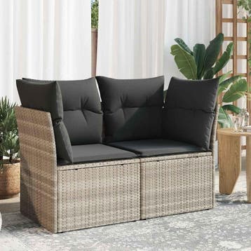 vidaXL Tuinbank 2-zits met kussens poly rattan lichtgrijs, Tuin en Terras, Verzenden, Nieuw