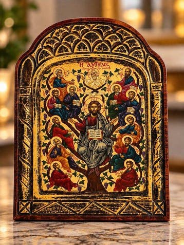 Icoon - Christus, de ware wijnstok - Hout, bladgoud -