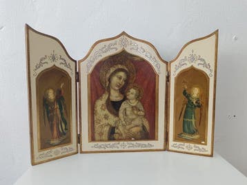 Altaarstuk - Hout - 1960-1970 - Religieus drieluik -, Antiek en Kunst