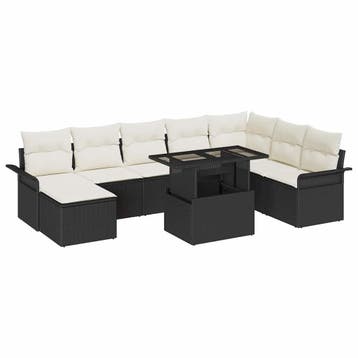 vidaXL Tuin Sofa Set 9 st Zwart en Crème, Verzenden, Nieuw, Rotan, Meer dan 8 zitplaatsen