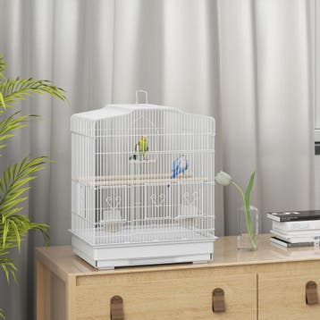Pawhut Vogelkooi 46.5x36x59 cm met 2 Voederbakjes, 2 Zitstok