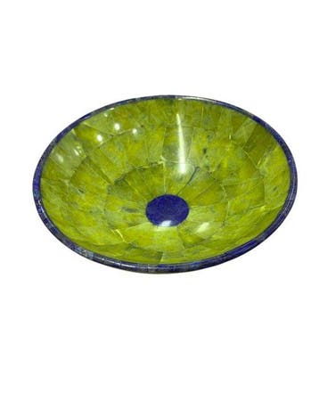 Serpentine met Lapis Lazuli-mozaïek Kom - Hoogte: 7 cm -