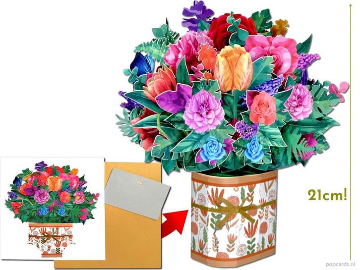 Groot vrijstaand boeket met Rozen, Tulpen, Anjers en Blau..., Diversen, Wenskaarten, Verzenden