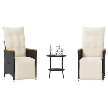 vidaXL 3-delige Bistroset met kussens poly rattan zwart, Verzenden, Nieuw