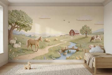 Boerderijdieren behang babykamer – fotobehang op maat, Verzenden, Fotobehang