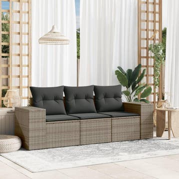 vidaXL 3-delige Loungeset met kussens poly rattan grijs, Verzenden, Nieuw, Loungeset
