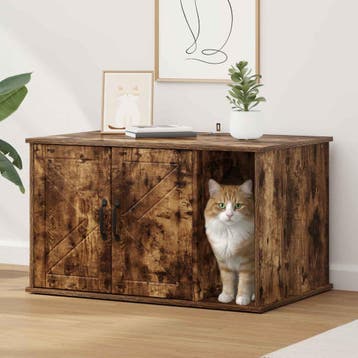vidaXL Kattenhuis Gerookt eiken 85 x 55 x 50 cm Bewerkt hout, Dieren en Toebehoren, Katten-accessoires, Verzenden, Nieuw