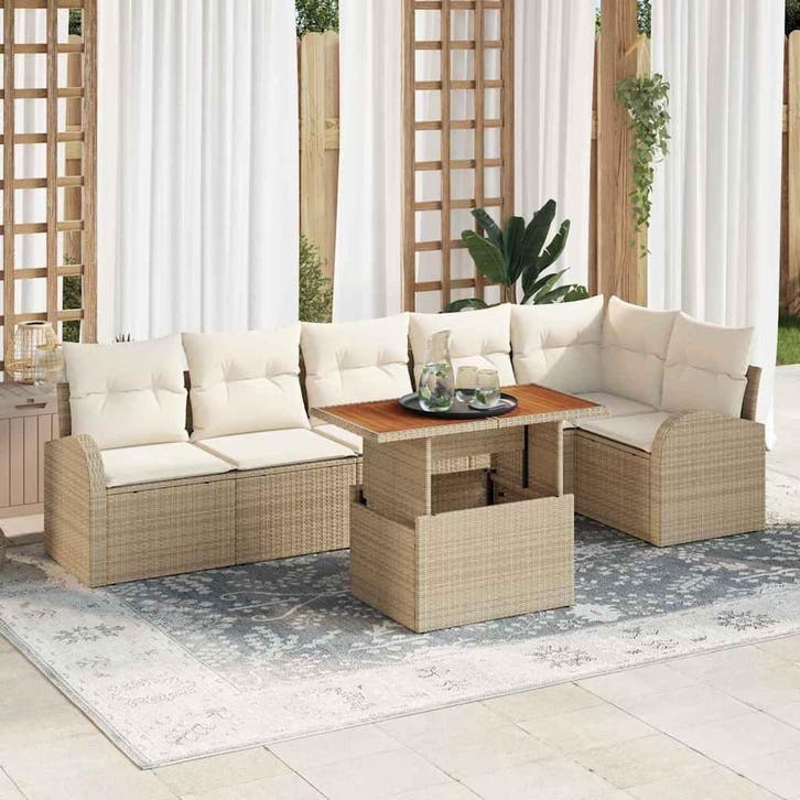 vidaXL Tuin Sofa Set met kussen 7 pcs beige en crèmekleurig, Tuin en Terras, Tuinsets en Loungesets, Nieuw, 7 zitplaatsen, Rotan