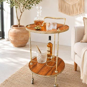Trolley - Verzilverd messing, fineerhout