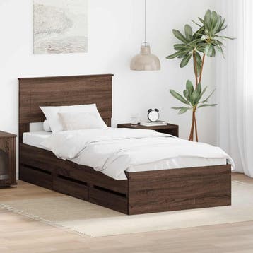vidaXL Bedframe met lade Bruin Eiken 75 x 190 cm, Eenpersoons, Bruin, Verzenden, Nieuw
