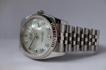 Horloge Rolex Datejust 36 MOP Diamond Dail, 04/18 Full set, Sieraden, Tassen en Uiterlijk, Horloges | Dames, Staal, Polshorloge