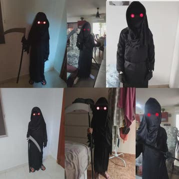 Kinder Halloween Kostuum Grim Reaper met Rode Oogjes en Zeis, Verzenden, Nieuw