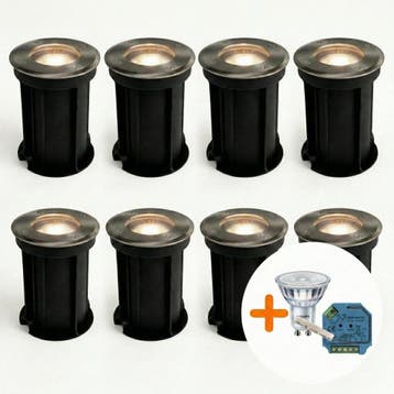 8-Stuks | SMART LED Grondspot GU10 rond | Rhodos | RVS, Nieuw, Ophalen of Verzenden, Netvoeding, Spots