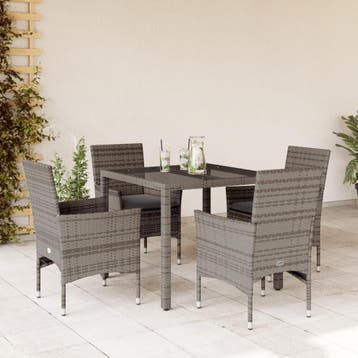 vidaXL 5-delige Tuinset met kussens poly rattan en glas, Verzenden, Nieuw, 4 zitplaatsen, Tuinset