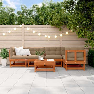 vidaXL Tuin loungeset 6 st Wasbruin Massief grenenhout, Verzenden, Nieuw, 6 zitplaatsen, Loungeset