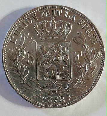 België. Leopold II. 5 Francs 1872 (Zonder minimumprijs)