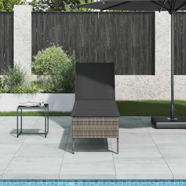vidaXL Ligstoel met kussen grijs 55x200x44cm polyrotan, Tuin en Terras, Ligbedden, Nieuw, Verzenden
