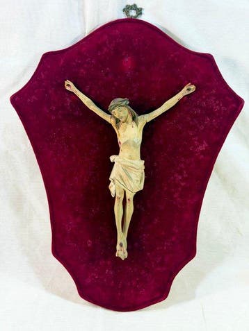 Antiek Crucifix - Polychroom hout - 1850-1900 - Houten Kruis