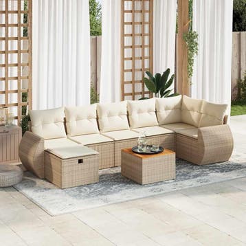 vidaXL 8-delige Loungeset met kussens poly rattan beige, Verzenden, Nieuw, Loungeset