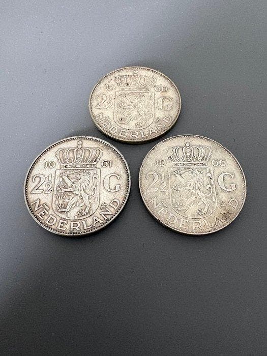 Nederland. Juliana. 2 1/2 Gulden 1960/1961/1966 Lot 3 stuks, Postzegels en Munten, Munten | Nederland