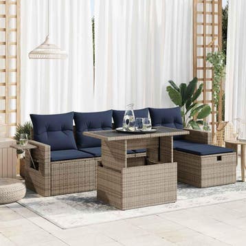 vidaXL 6-delige Loungeset met kussens poly rattan acacia, Verzenden, Nieuw, Loungeset