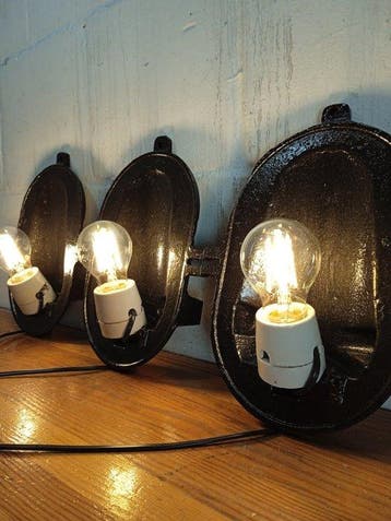 Wandlamp (3) - Vintage Industriële Gietijzeren Bunkerlampen