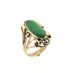 Bicolor gouden ring met jade, Sieraden, Tassen en Uiterlijk, Ringen, Gebruikt, Overige kleuren, 19 tot 20, Ophalen of Verzenden