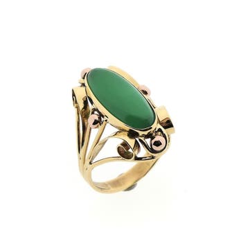 Bicolor gouden ring met jade, Gebruikt, 19 tot 20, Ophalen of Verzenden, Met edelsteen