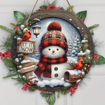 Kerst Sneeuwman Krans Decoratie 7.9" - Acryl Rond Hangend Or, Huis en Inrichting, Verzenden, Nieuw