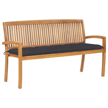 vidaXL Tuinbank stapelbaar met kussen 159 cm massief, Verzenden, Nieuw, Teakhout