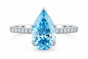 Ring - 14 karaat Witgoud - 3.03ct. tw. Blauw Diamant (Fancy, Nieuw