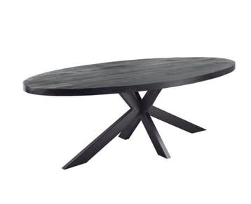 Zwarte Eettafel Mangohout Ovaal met zwarte matrixpoot van, Ophalen of Verzenden, Nieuw