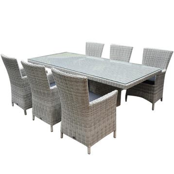Capri Menorca dining tuinset 220x100xH75 cm 7-delig, Ophalen of Verzenden, Nieuw, Wicker