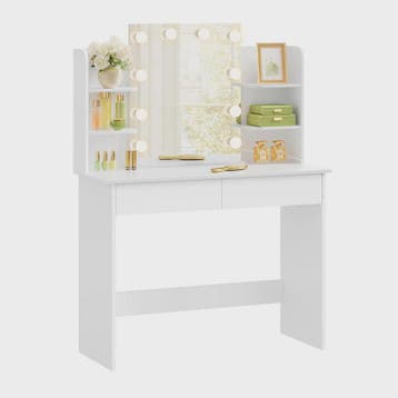 Kaptafel met LED Spiegel, 2 Lades & 4 Opbergvakken - 90x40x1, Verzenden, Nieuw