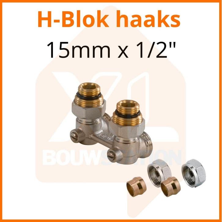 Onderblok 2 pijps / H- blok haaks 15mm x 1/2, Doe-het-zelf en Verbouw, Verwarming en Radiatoren, Radiator, Nieuw, Hoog rendement (Hr)