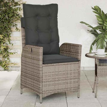vidaXL Tuinstoel verstelbaar met kussens poly rattan grijs, Tuin en Terras, Tuinstoelen, Verzenden, Nieuw