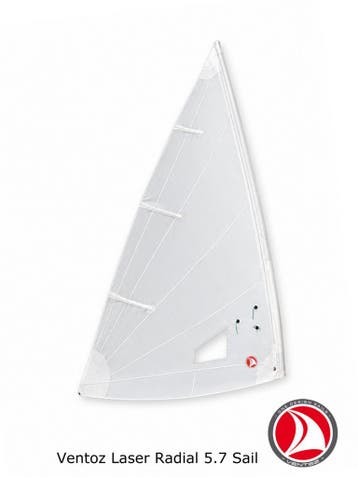 Ventoz Laser Radial Zeil (5.7 m2) COMPLEET - WIT, Verzenden, Nieuw, 3 tot 6 meter, Minder dan 15 m²
