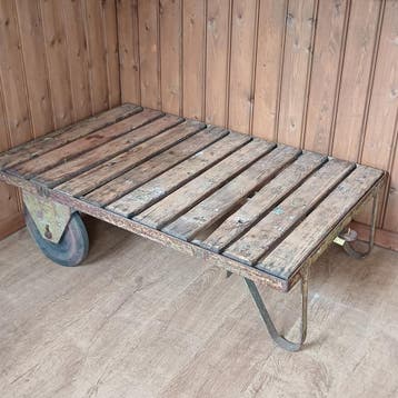 Industriële palletwagen - salontafel, Ophalen, Gebruikt, Rechthoekig, Vintage